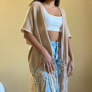 🐝 Fringed Light Cream Cardigan